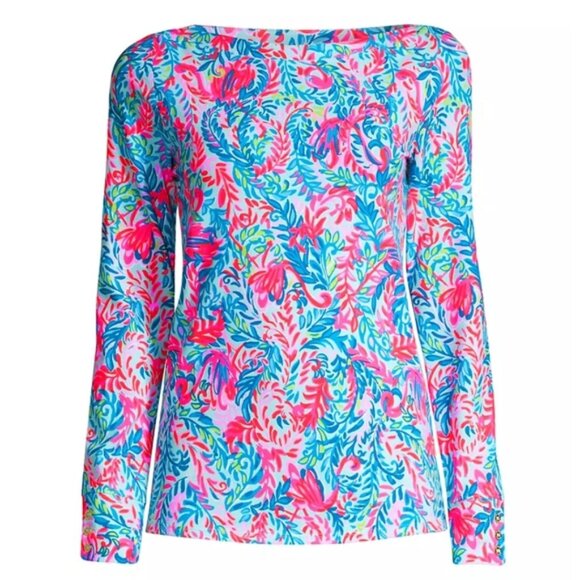 Lilly Pulitzer Aleah long-sleeve top Surf Blue Flim Flam print - Picture 1 of 8